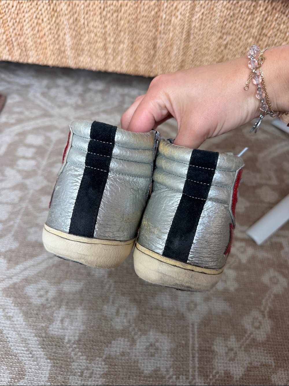 Golden Goose Silver High-Top Sneakers with Red Star and Accent - Picture 5 of 7